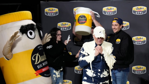 Brown after West Virginia's 30-10 win over North Carolina in the Duke's Mayo Bowl on Dec. 27, 2023.